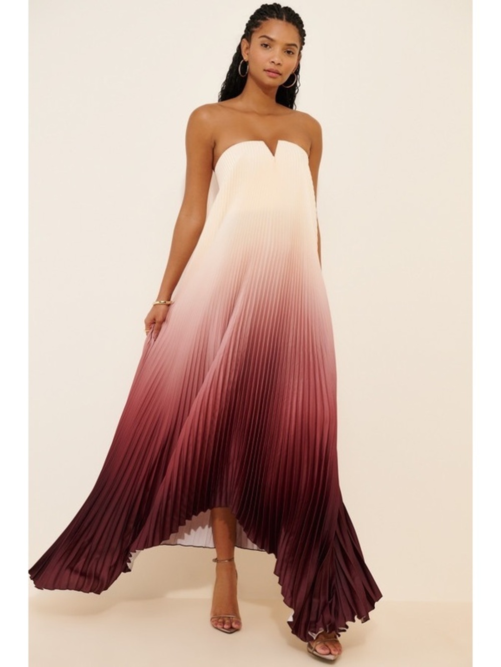 L’IDEE Strapless Pleated Black Tie Gown